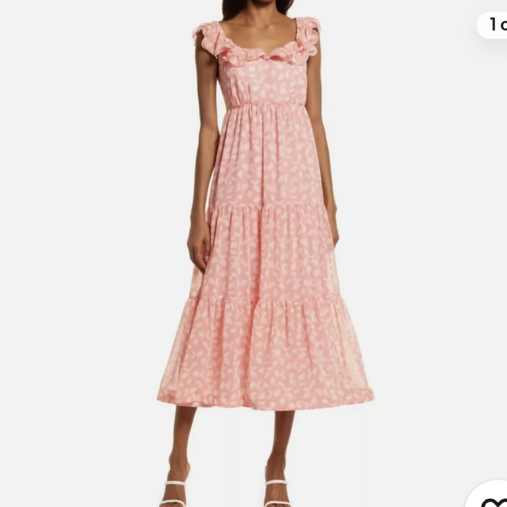 NEW Chelsea28 Ruffle Midi Dress, Size S, Color: Pink Falling Leaves